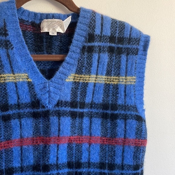 Retro Academia Wool Plaid Sweater Vest Vtg Lord & Taylor Blue Grandpa Eclectic - Picture 7 of 16
